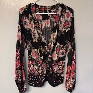 Free People Floral Blouse - Black and Red